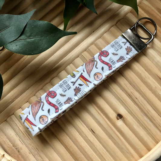 Harry Potter Quidditch Doodles Print Fabric Wristlet Keychain, Key Fob
