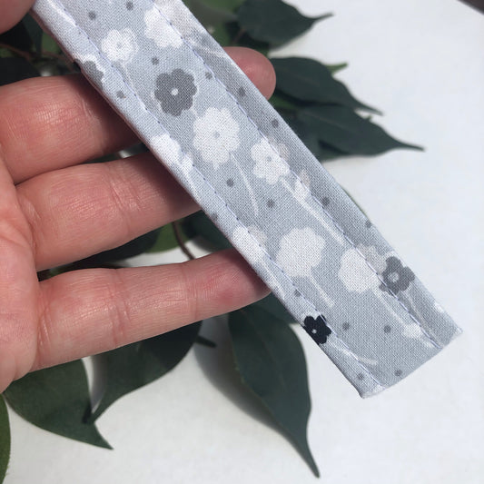 Grey, White, and Black Floral Print Fabric Wristlet Keychain, Key Fob