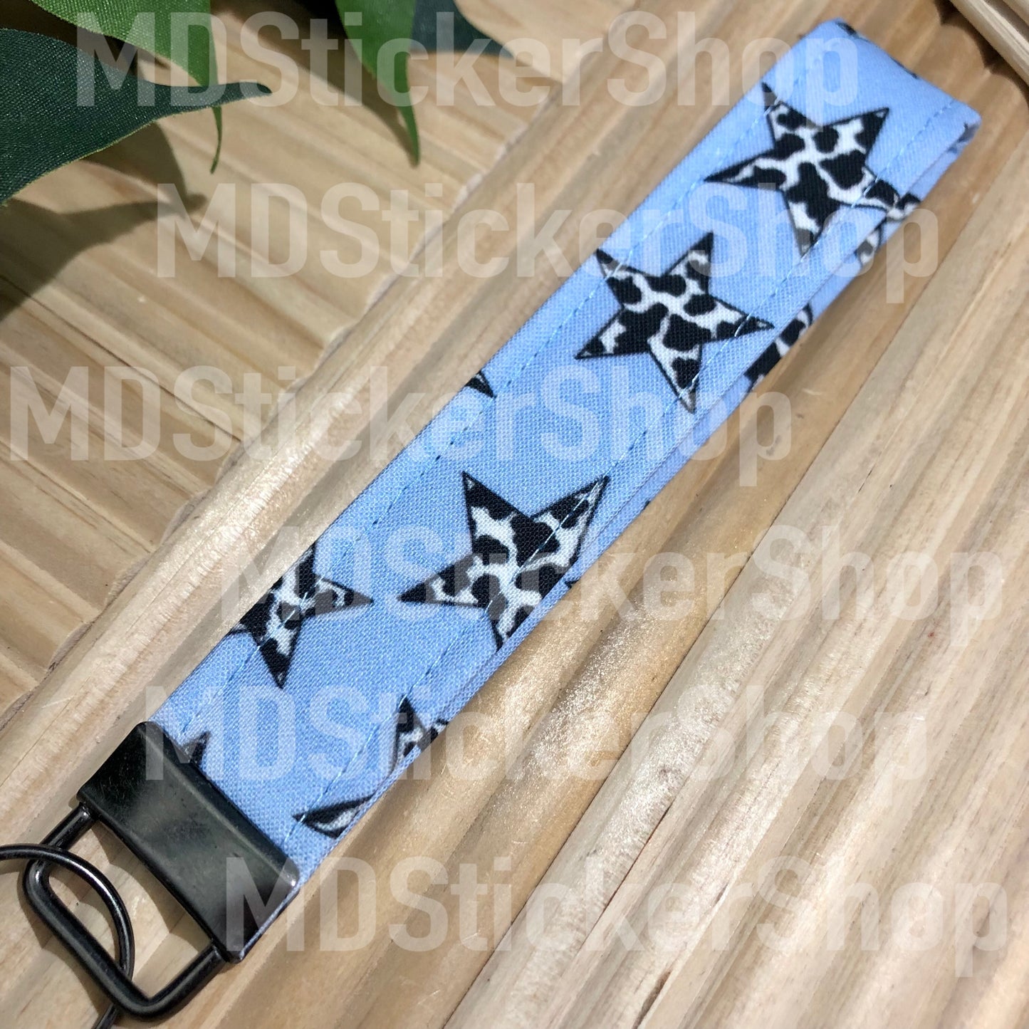 Cow Print Stars Print Fabric Keychain