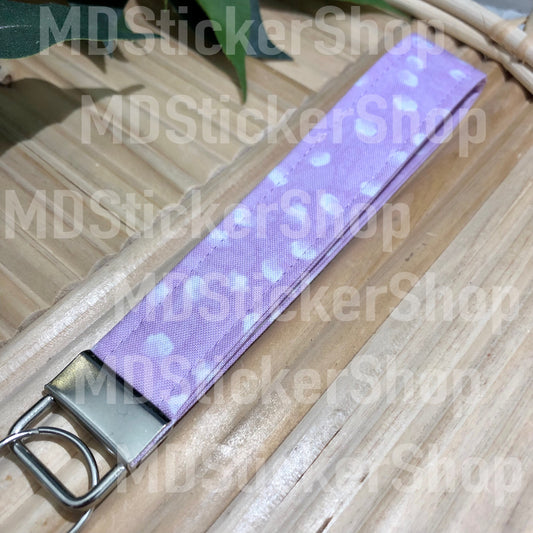 White Dots on Lilac Print Fabric Keychain