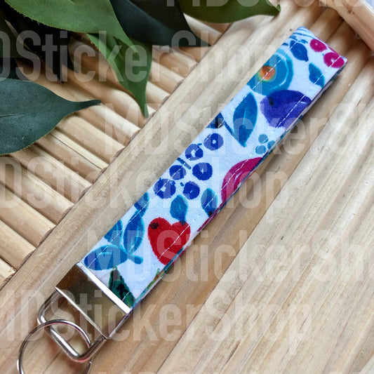 Berry Floral Print Fabric Keychain