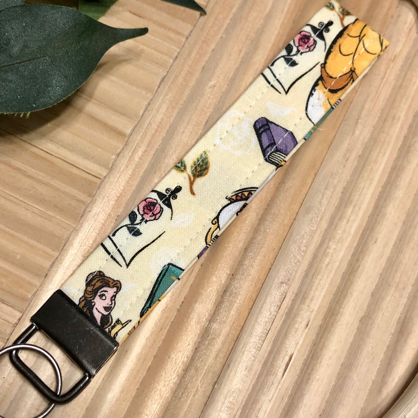 Belle Beauty and the Beast Print Fabric Wristlet Keychain, Key Fob