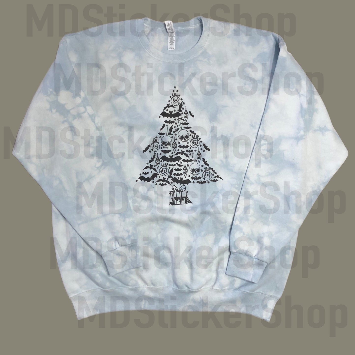 Creepy Christmas Tree Blue Tie Dye Crewneck Sweatshirt