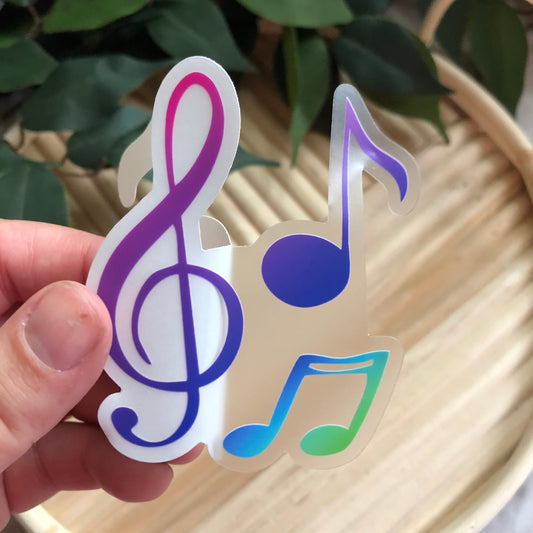 Rainbow Ombré Music Notes CLEAR Waterproof Vinyl Sticker