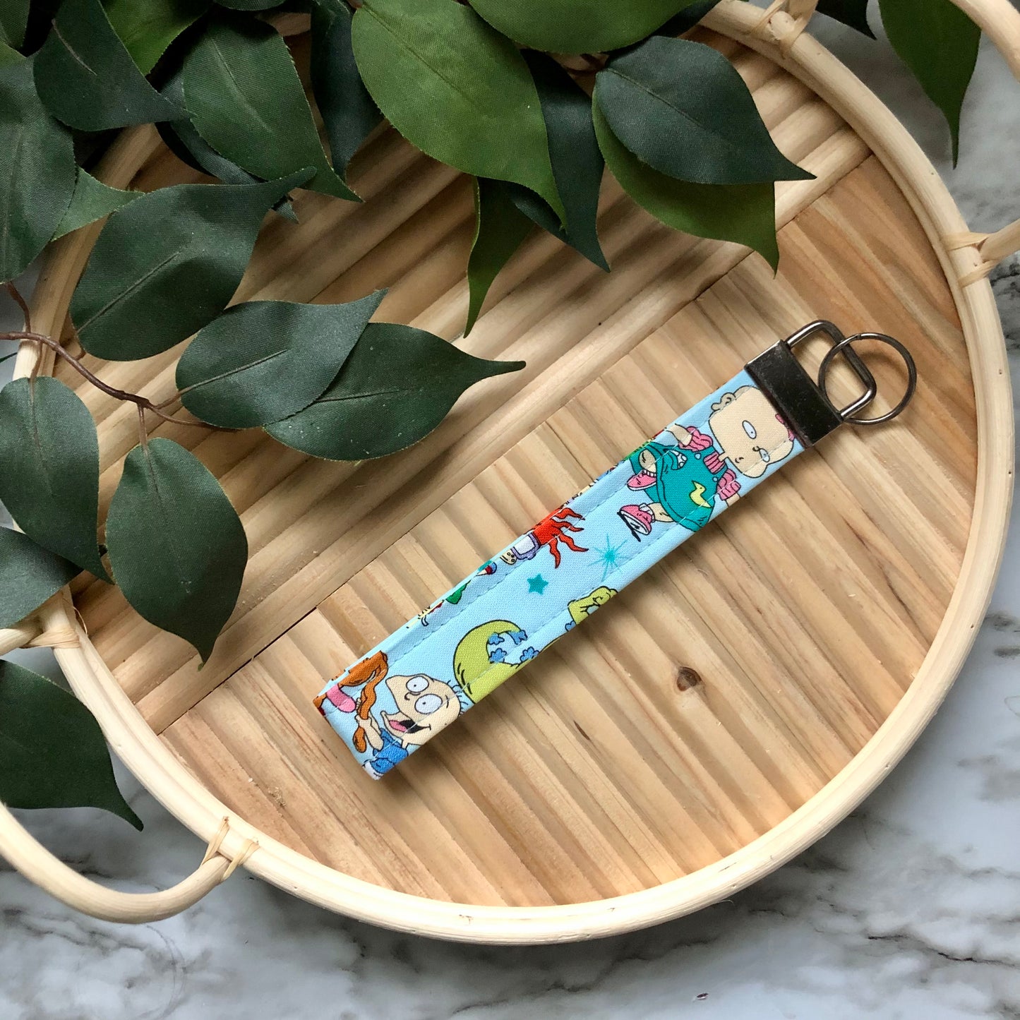 Rugrats Print Fabric Wristlet Keychain, Key Fob