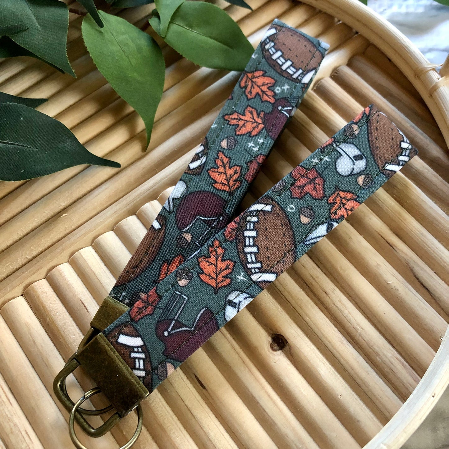 Fall Football Print Fabric Keychain, Key Fob