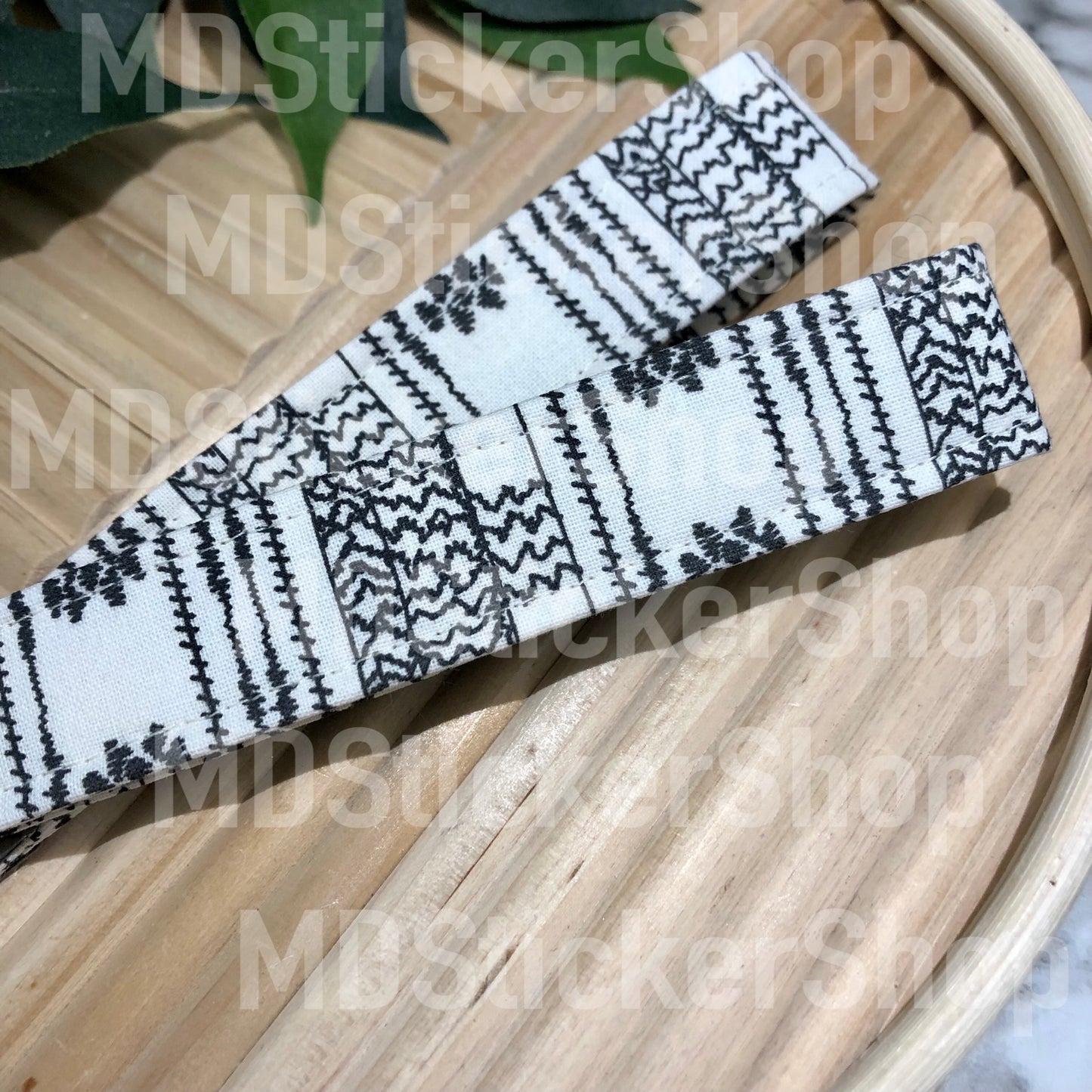 Cream Faux Embroidered Print Fabric Keychain