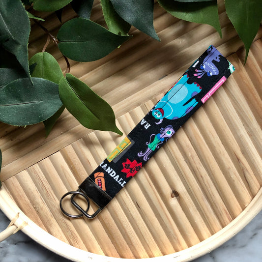 Monsters Inc Print Fabric Wristlet Keychain, Key Fob
