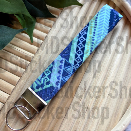 Blue Patchwork Print Fabric Keychain