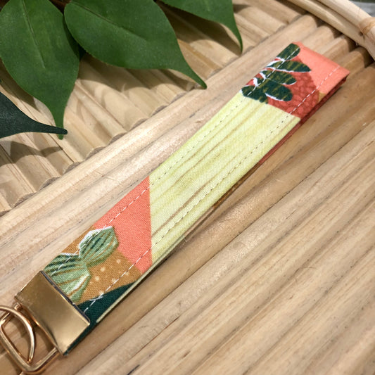 Geo Plant Print Fabric Keychain, Key Fob