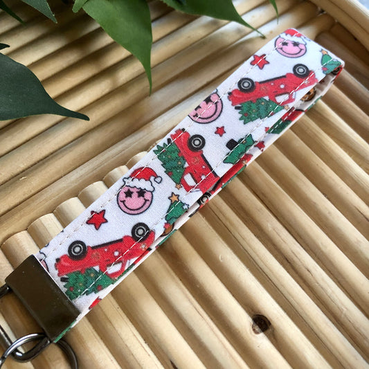 Christmas Truck Smiley Print Fabric Keychain, Key Fob