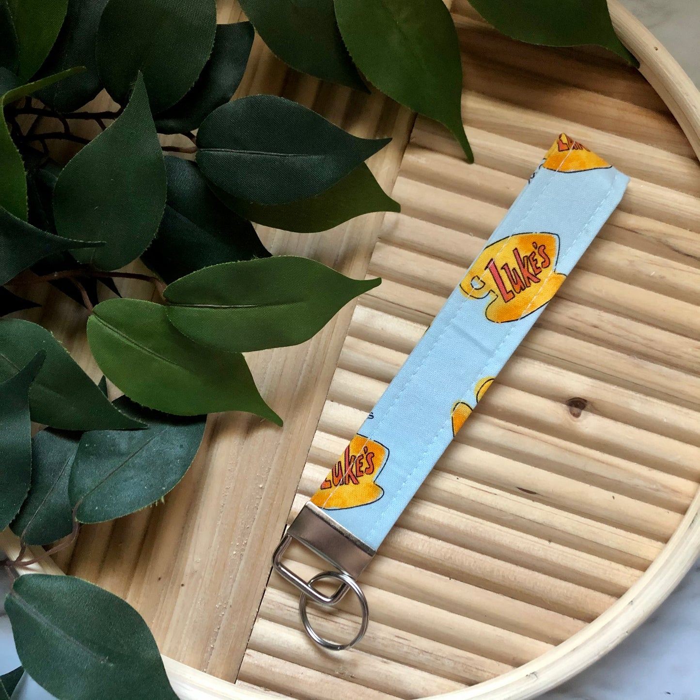 Gilmore Girl’s Luke’s Diner Print Fabric Wristlet Keychain, Key Fob