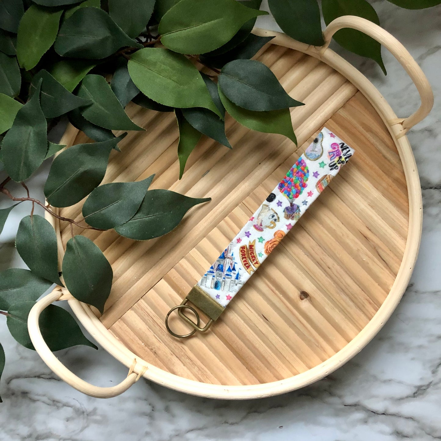 Disney Icons Print Fabric Wristlet Keychain, Key Fob