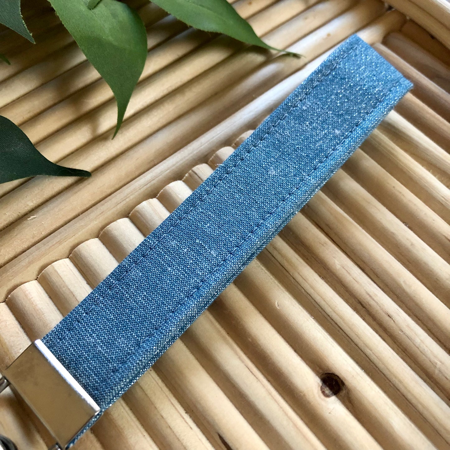 Blue/Silver Metallic Print Fabric Keychain, Key Fob