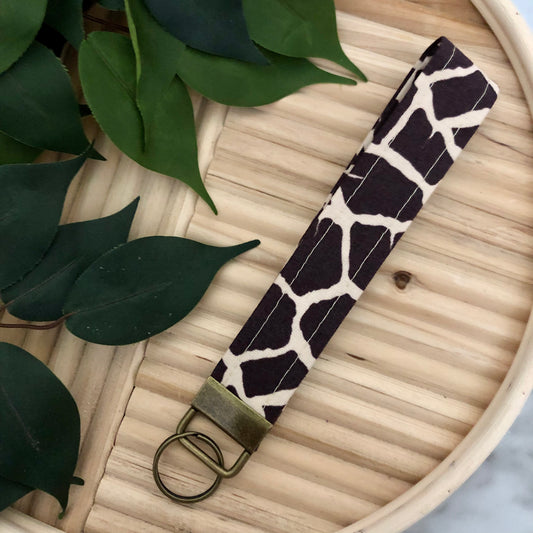 Classic Giraffe Print Fabric Wristlet Keychain, Key Fob