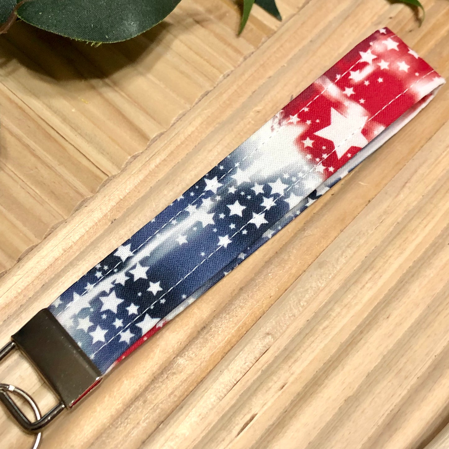 Patriotic Tie Dye Stars & Stripes Print Fabric Wristlet Keychain, Key Fob