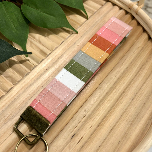 Warm Stripe Print Fabric Keychain, Key Fob