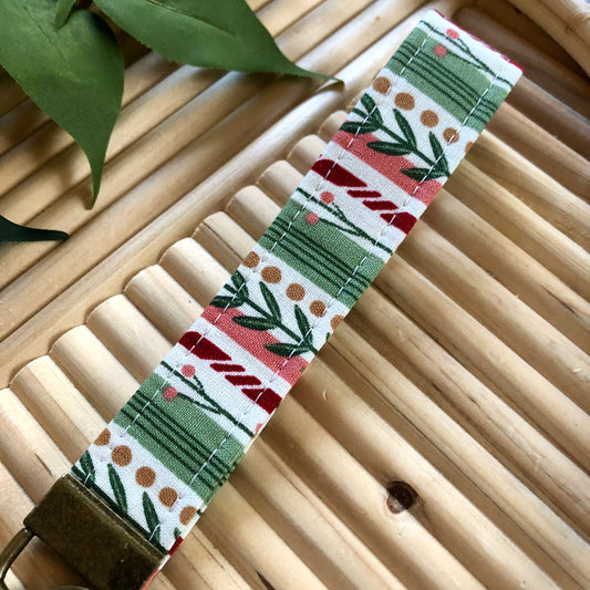 Winter Stripe Print Fabric Keychain, Key Fob