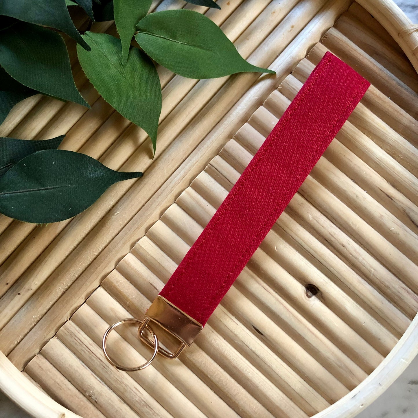 Red Metallic Print Fabric Keychain, Key Fob