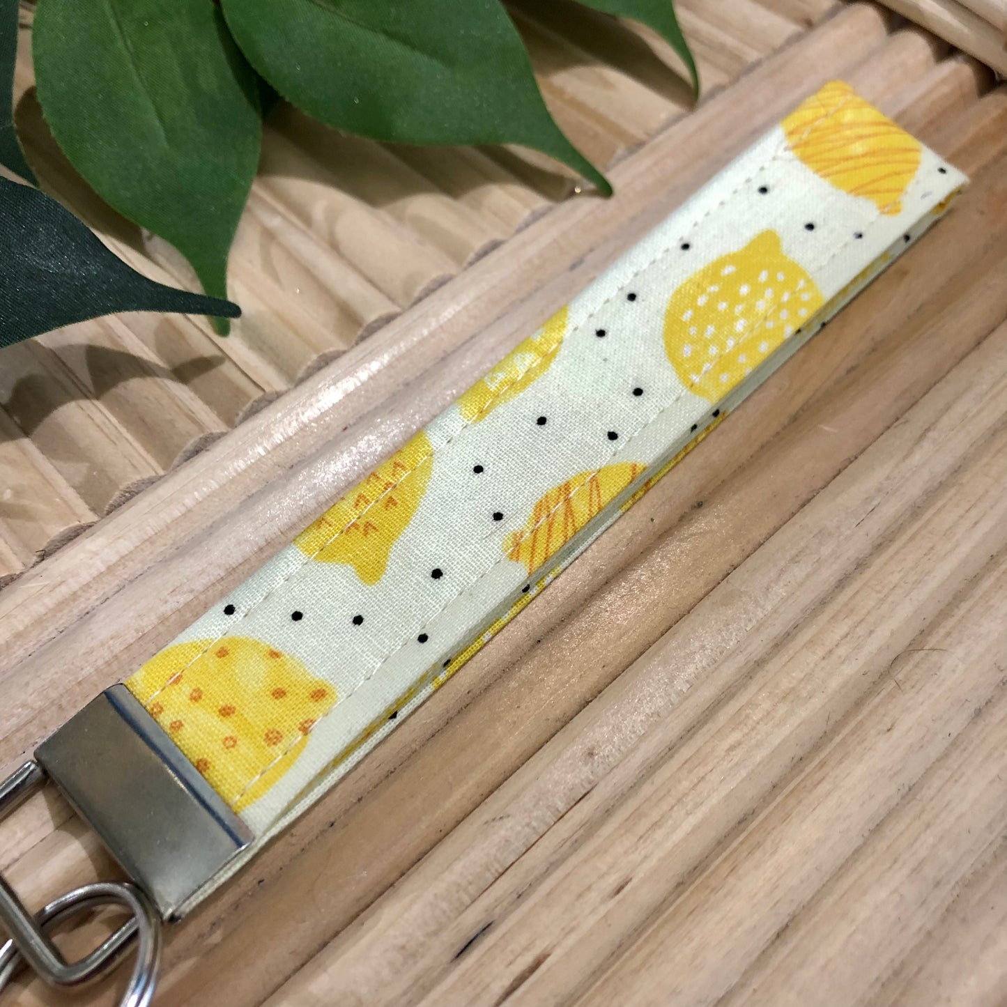 Lemon Dot Print Fabric Keychain, Key Fob