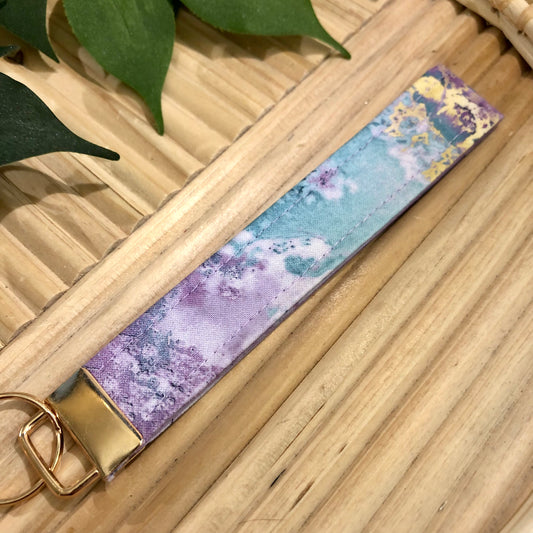 Purple, Blue, & Metallic Gold Marble Print Fabric Keychain, Key Fob