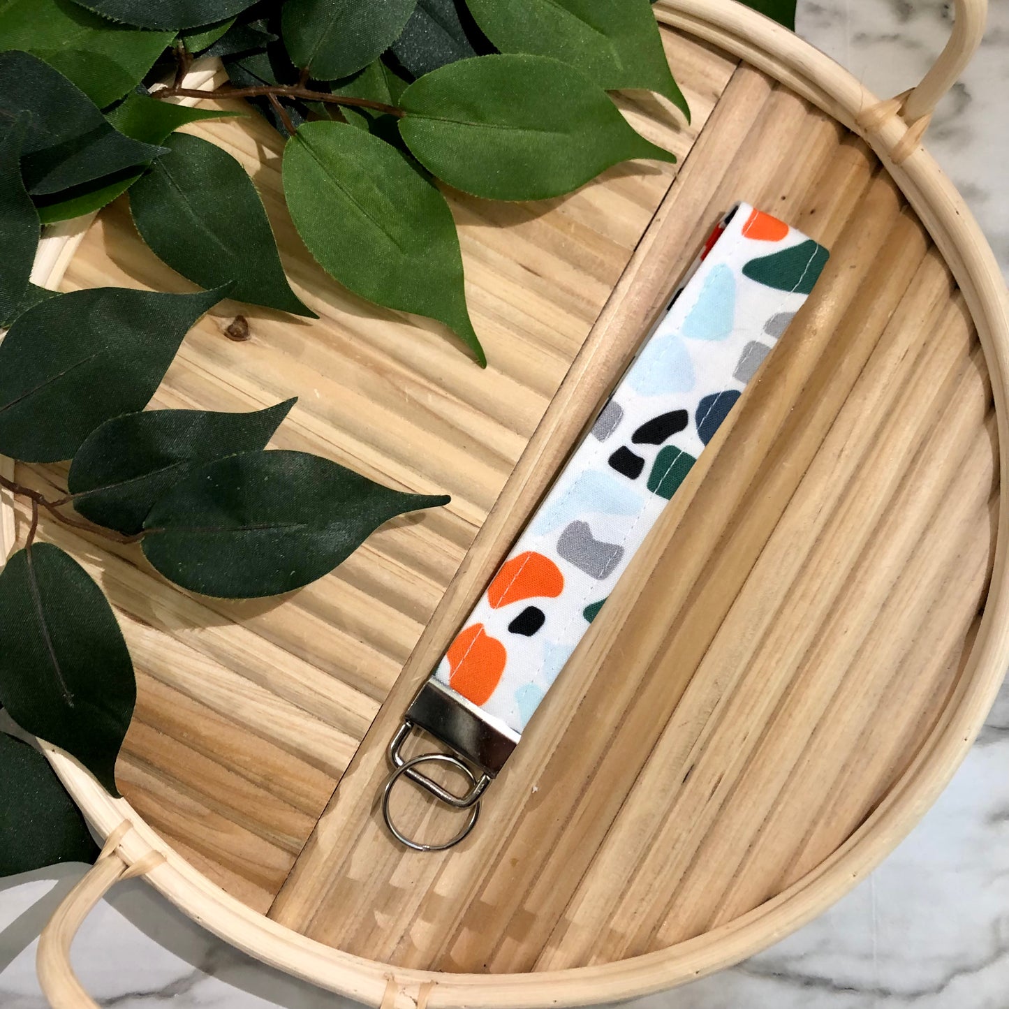 Orange/Blue/Green Terazzo Print Fabric Keychain, Key Fob