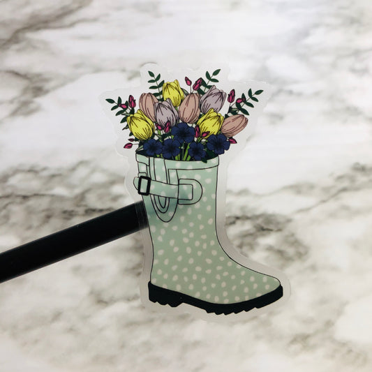 Rain Boot with Tulips CLEAR Vinyl Sticker