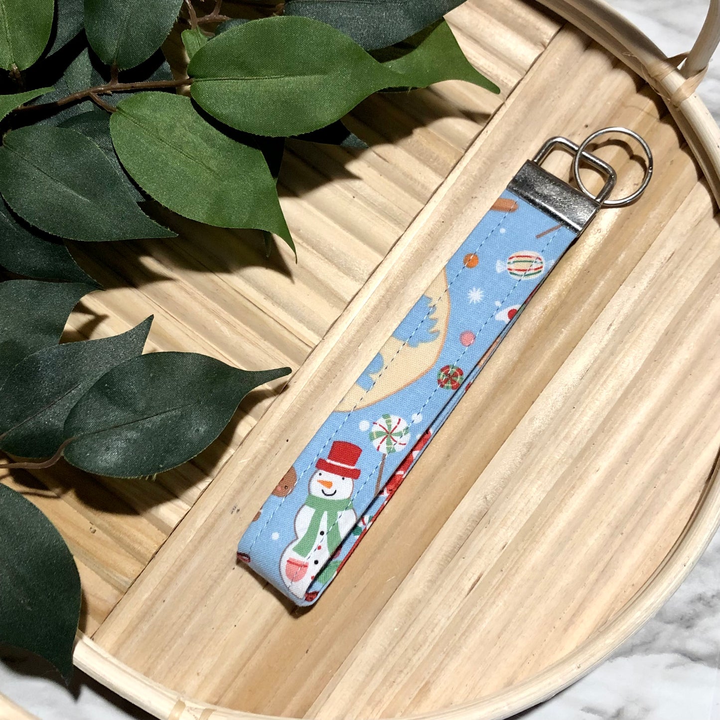 Christmas Baking Print Fabric Wristlet Keychain, Key Fob