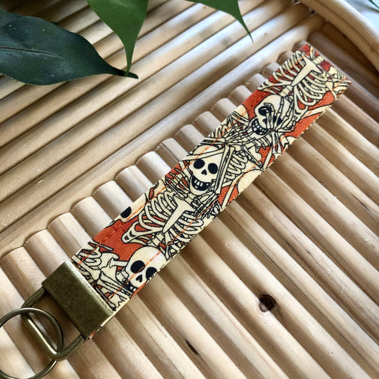 Skeleton Print Fabric Keychain, Key Fob