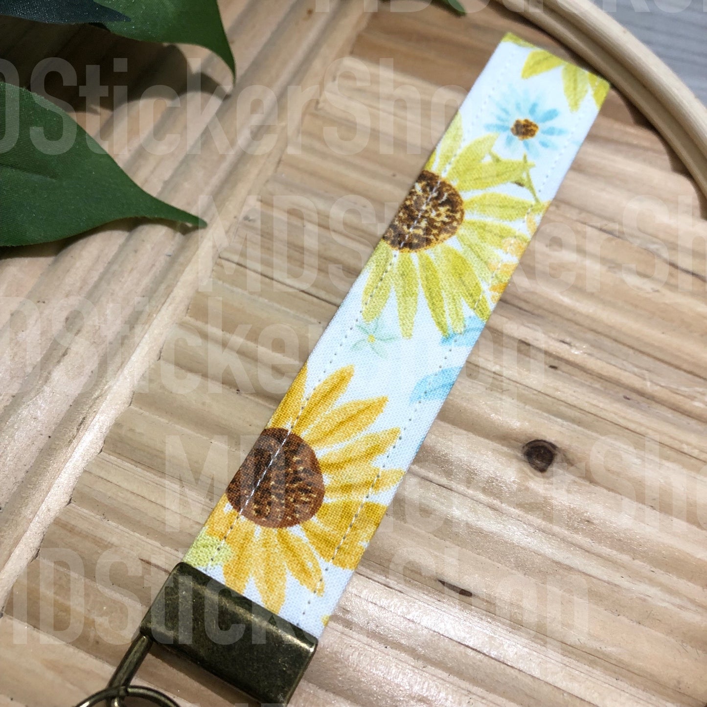Sunflower Watercolor Print Fabric Keychain, Key Fob