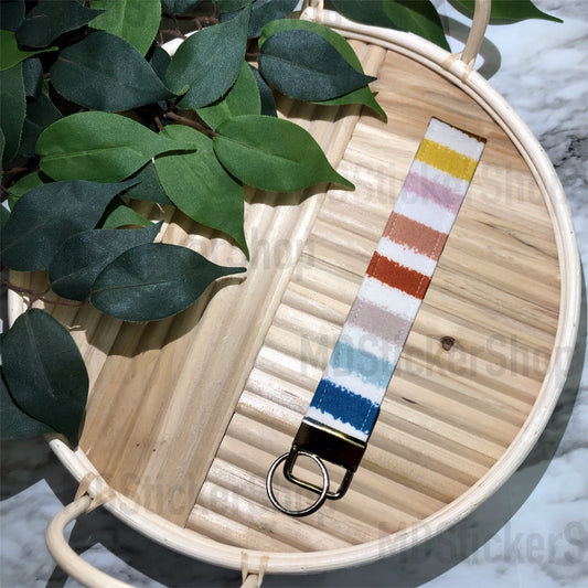Muted Stripe Print Fabric Keychain, Key Fob