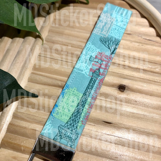 Paris Print Fabric Keychain, Key Fob