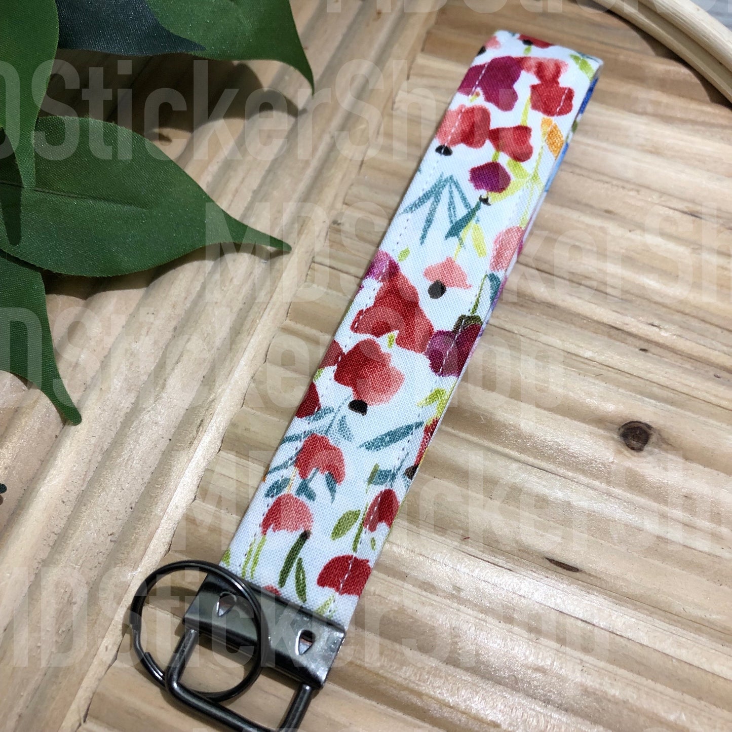 Summer Watercolor Floral Print Fabric Keychain, Key Fob