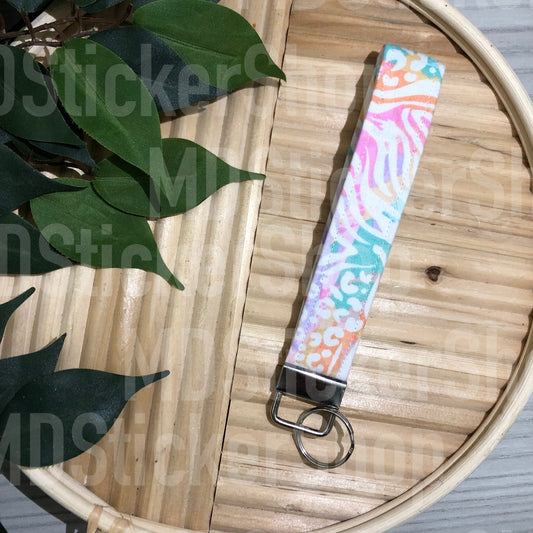 Pink Pastel Animal Print Fabric Keychain, Key Fob