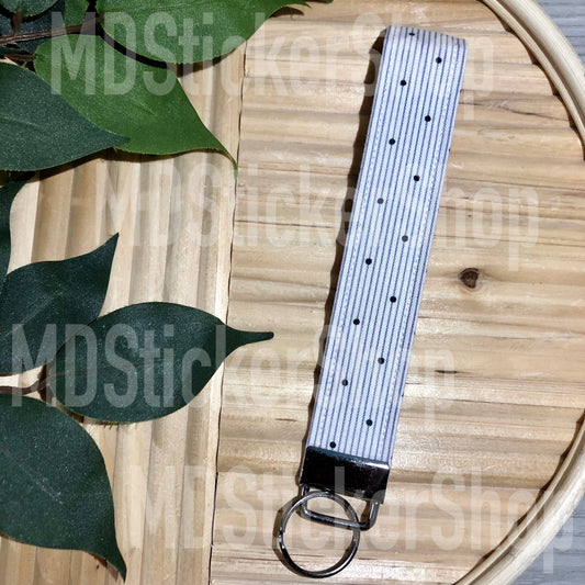 Pinstripe and Dot Print Fabric Keychain, Key Fob