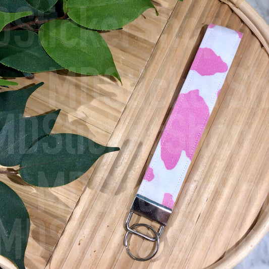 Dark Pink Cow Print Fabric Keychain
