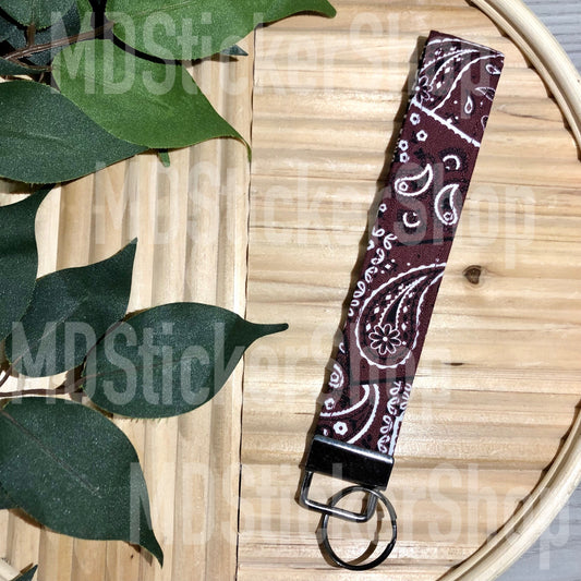 Maroon Paisley Print Fabric Keychain, Key Fob