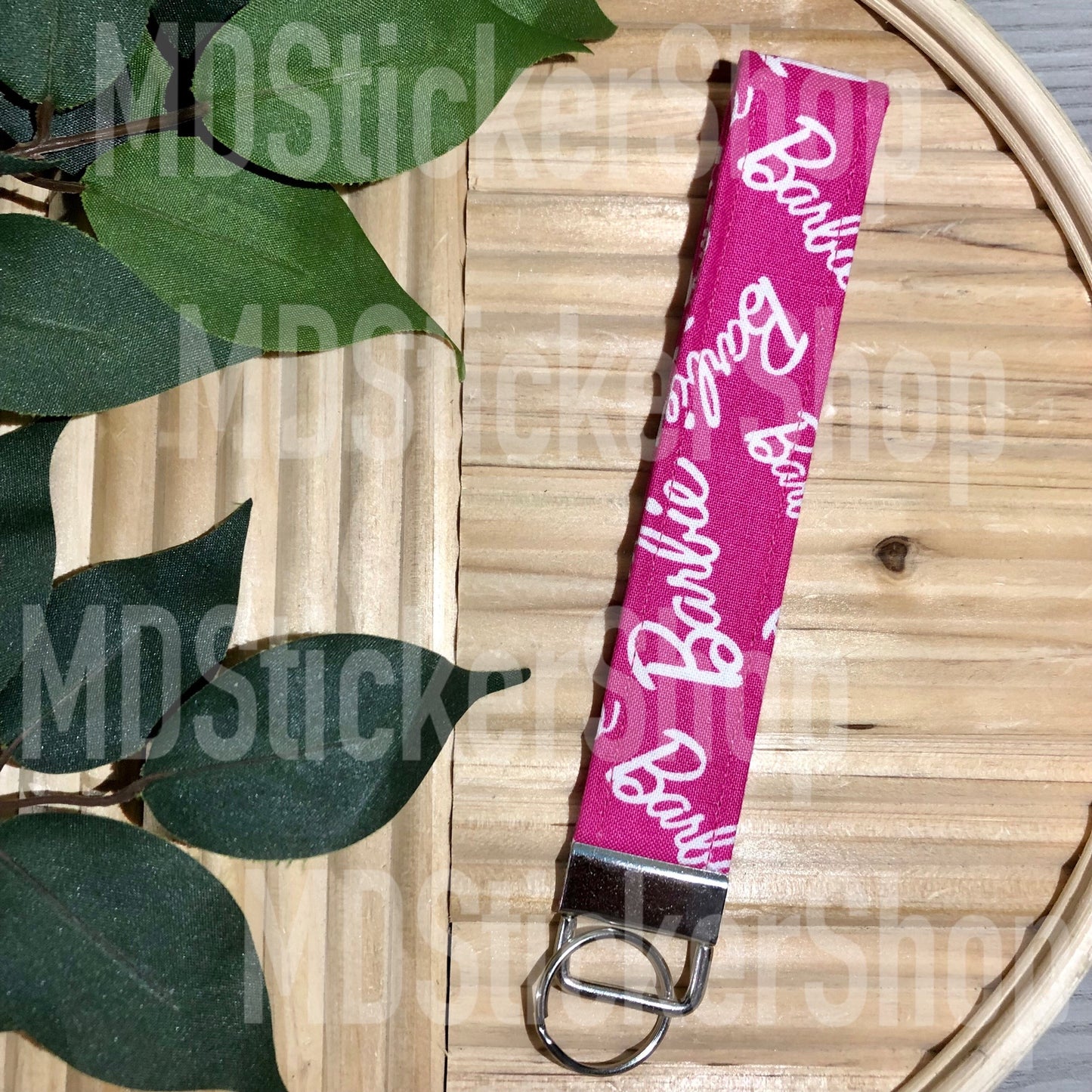 Pink Barbie Print Fabric Keychain, Key Fob