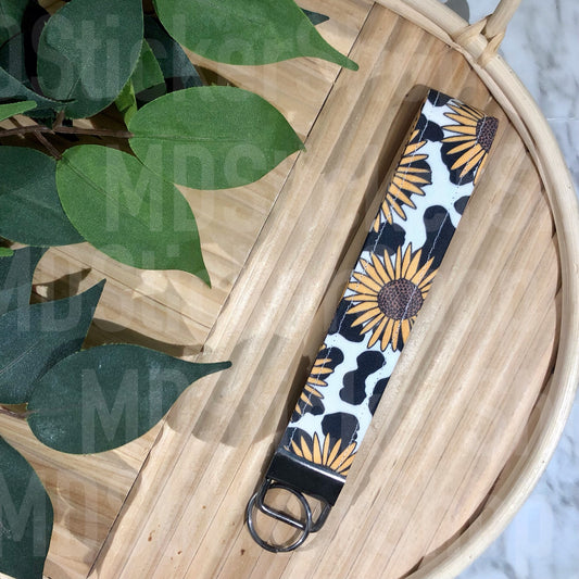Sunflower Cow Print Fabric Keychain