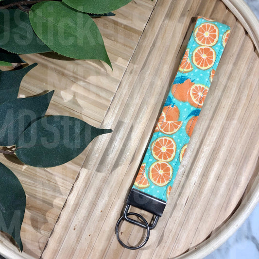 Oranges on Green Print Fabric Keychain