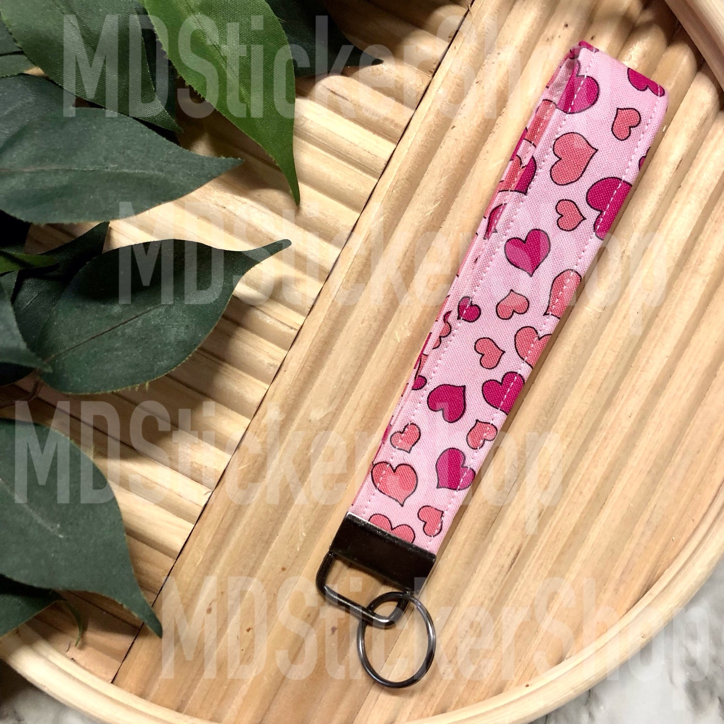 Bold Hearts in Pink Print Fabric Keychain, Key Fob
