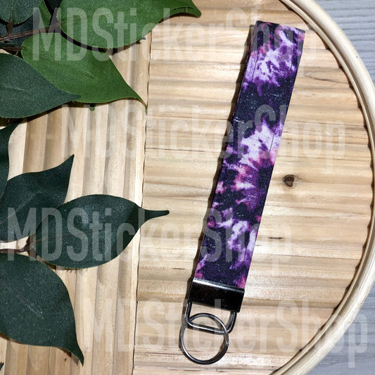 Purple Tie Dye Print Fabric Keychain, Key Fob