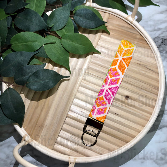 Rainbow Geo Print Fabric Keychain, Key Fob