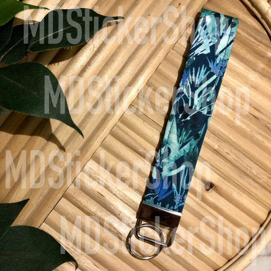 Navy Garden Print Fabric Keychain, Key Fob