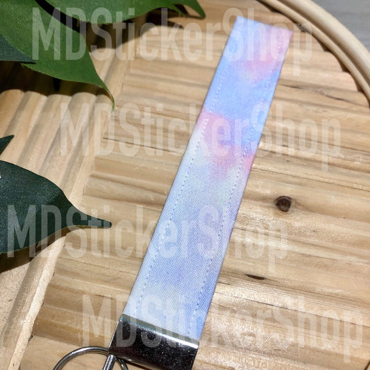 Cloudy Pastel Print Fabric Keychain, Key Fob