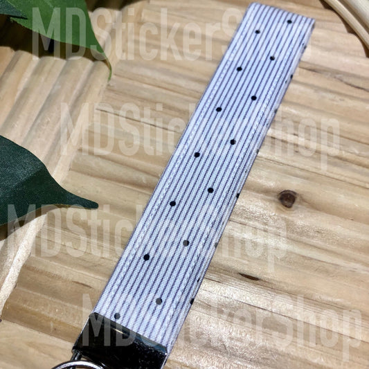 Pinstripe and Dot Print Fabric Keychain, Key Fob
