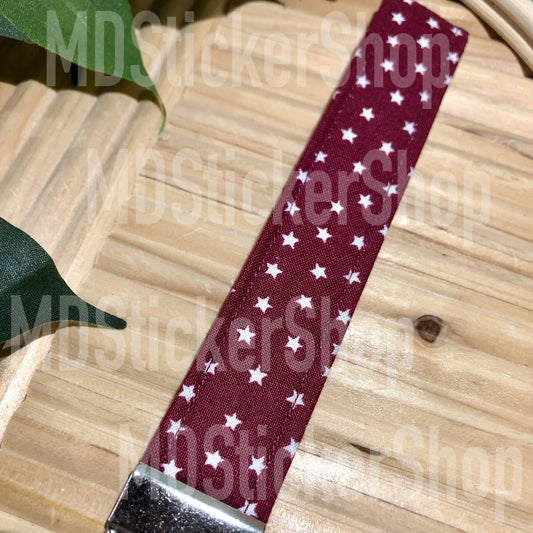 Maroon Star Print Fabric Keychain, Key Fob