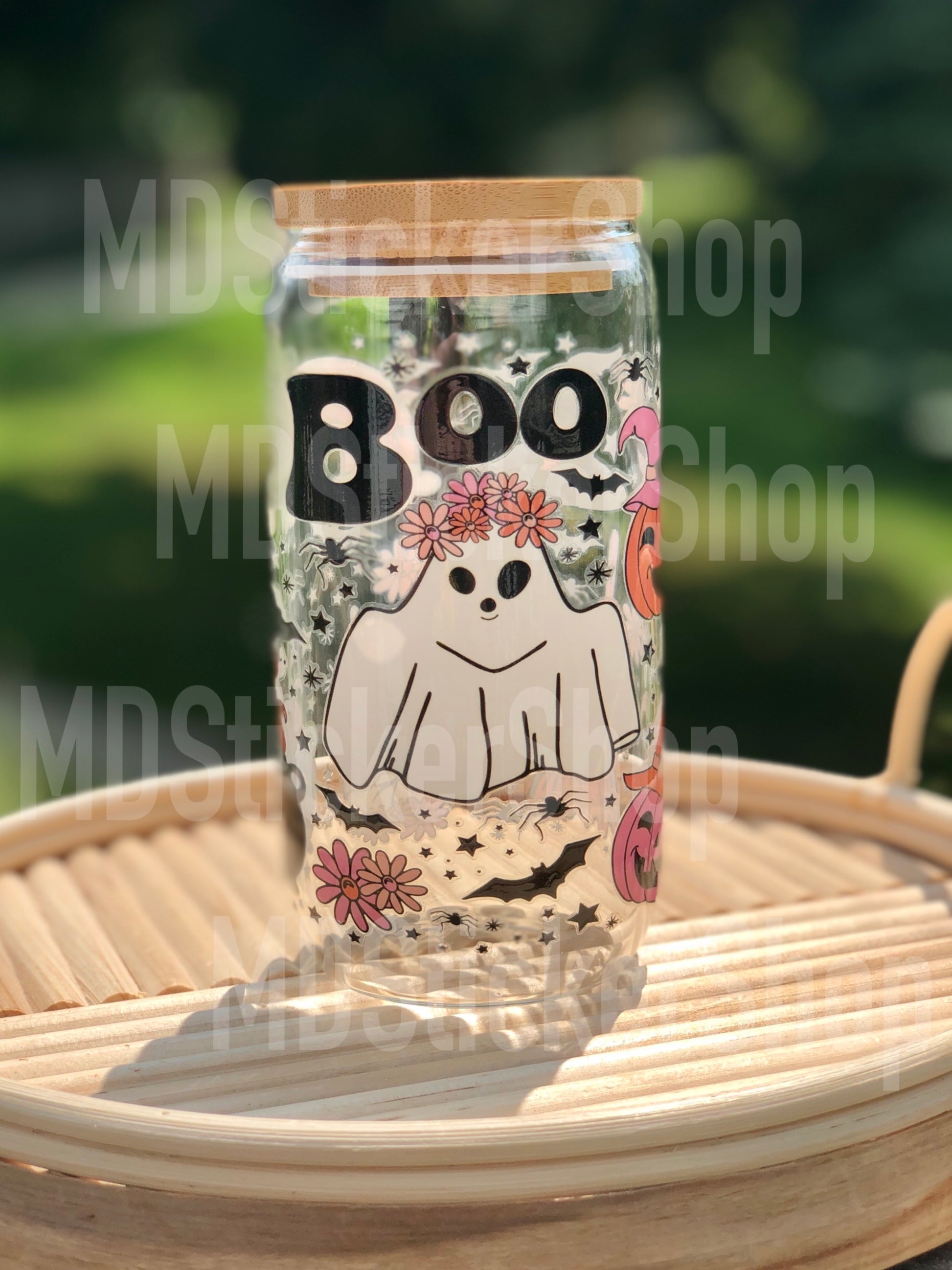 Daisy Ghost Halloween Glass Can Cup
