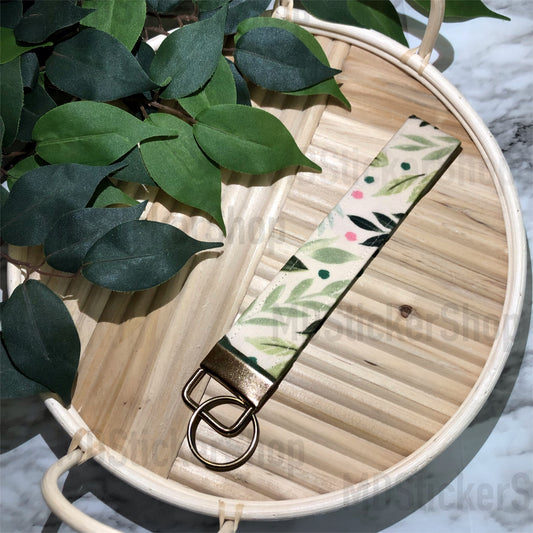 Greenery Print Fabric Keychain, Key Fob