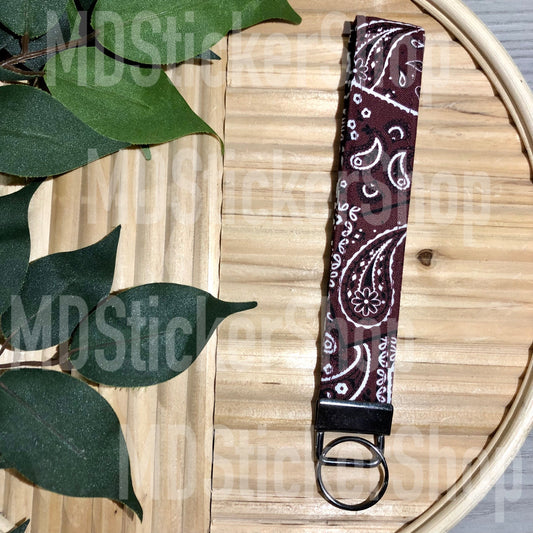 Maroon Paisley Print Fabric Keychain, Key Fob